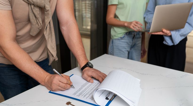 People signing a new tenancy for a property