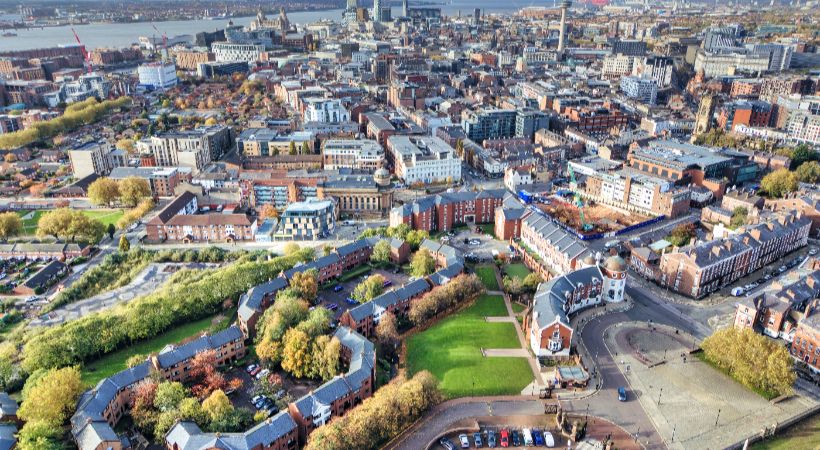 ariel view of a liverpool area